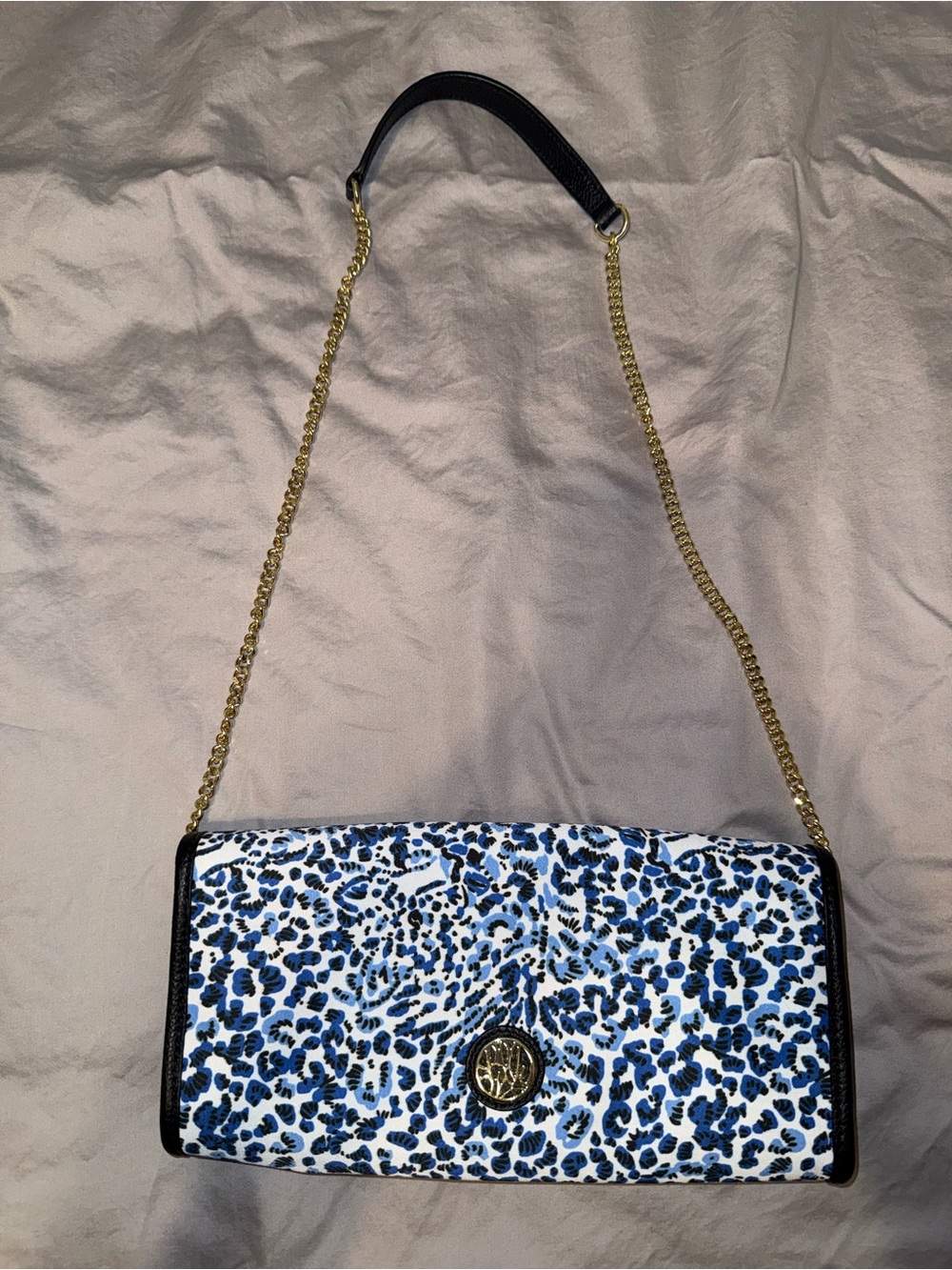 Lilly Pulitzer Benton Blue Leopard Print Chain Shoulder Clutch